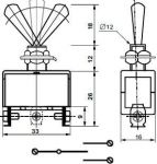 Тумблер Вкл Выкл Вкл одна цепь (1-0-2, 3 положения, 3 контакта, 1А)