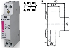 Контактор R 20-02 230V AC 20A AC1 модульный купить Киев цена 2НЗ 2 размыкающих контакта