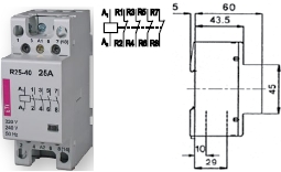 Контактор R 25-04 230V AC 25A AC1 модульный четыре замкнутых контакта на размыкание купить Киев цена 4НЗ 220в