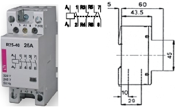 Контактор R 25-22 230V AC 25A AC1 модульный четыре контакта 2 замкнутых 2 разомкнутых купить Киев цена 2НЗ + 2НО