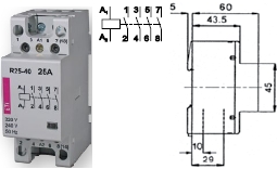 Контактор R 25-40 230V AC 25A AC1 модульный четыре контакта разомкнутых купить Киев цена 4НО 220в