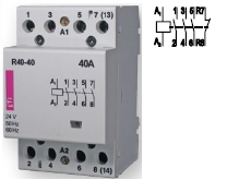 Контактор R 40-31 24V AC 40A AC1 модульный четыре контакта 3 разомкнутых 1 замкнутый купить Киев цена 3НО + 1НЗ 24в
