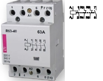 Контактор R 63-22 24V AC 63A AC1 модульный четыре контакта 2 замкнутых 2 разомкнутых купить Киев цена 2НЗ + 2НО 24в