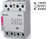Контактор R 63-40 24V AC 63A AC1 модульный четыре разомкнутых контакта на замыкание купить Киев цена 4НО 24в