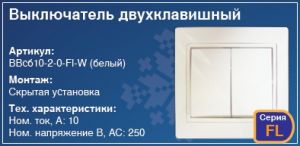 Выключатель двухклавишный в стену скрытая установка купить Киев вимикач купити Київ